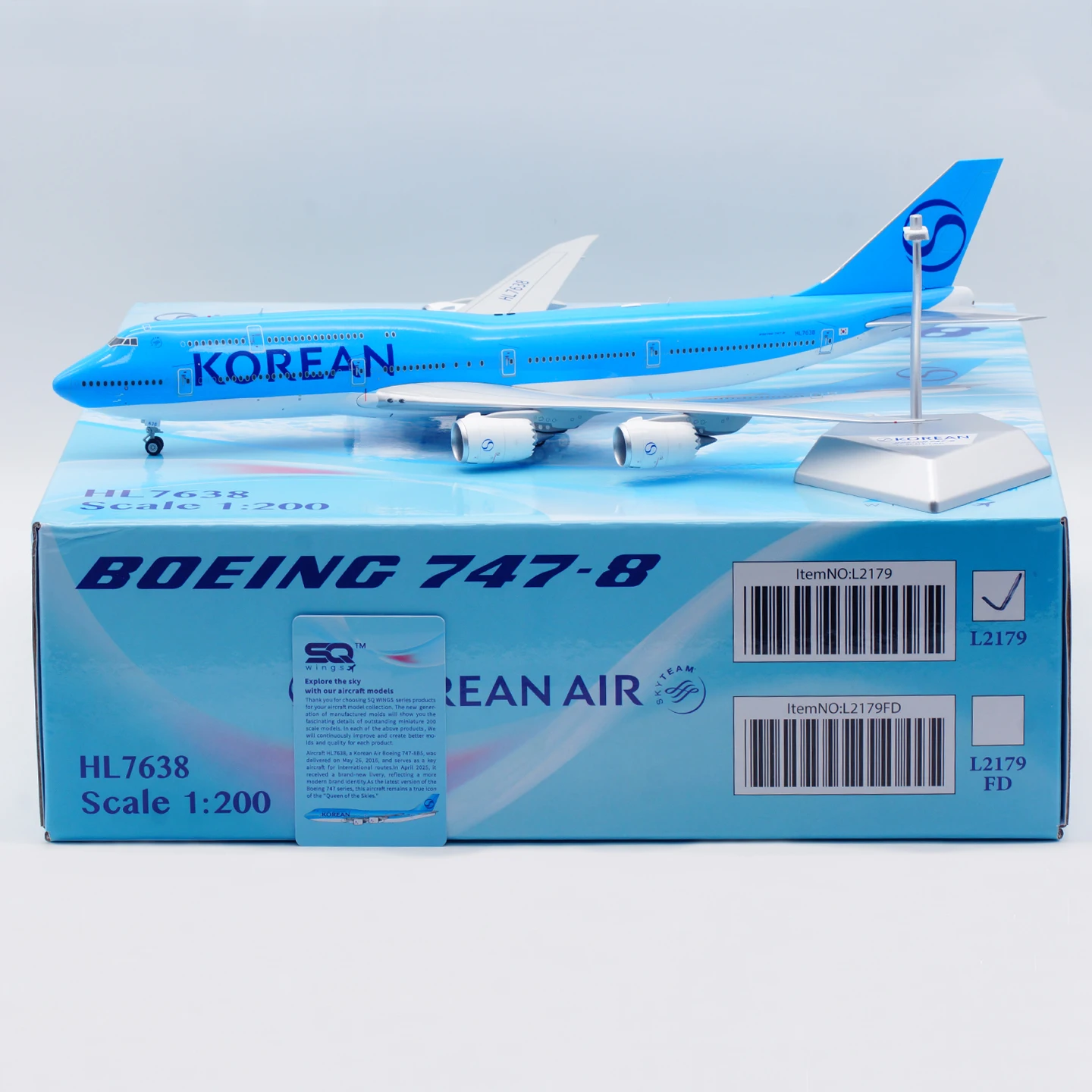L2179 liga avião colecionável presente sq asas 1:200 ar coreano "skyteam" boeing B747-8 diecast aeronave jato modelo hl7638