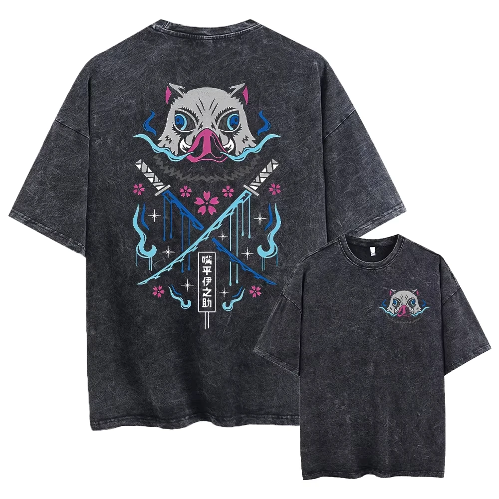 

Men's Anime T-shirt Streetwear, Naruto Japanese Anime Pattern T-shirt, Summer Washed Black T-shirt, Harajuku Cotton T-shirt Top
