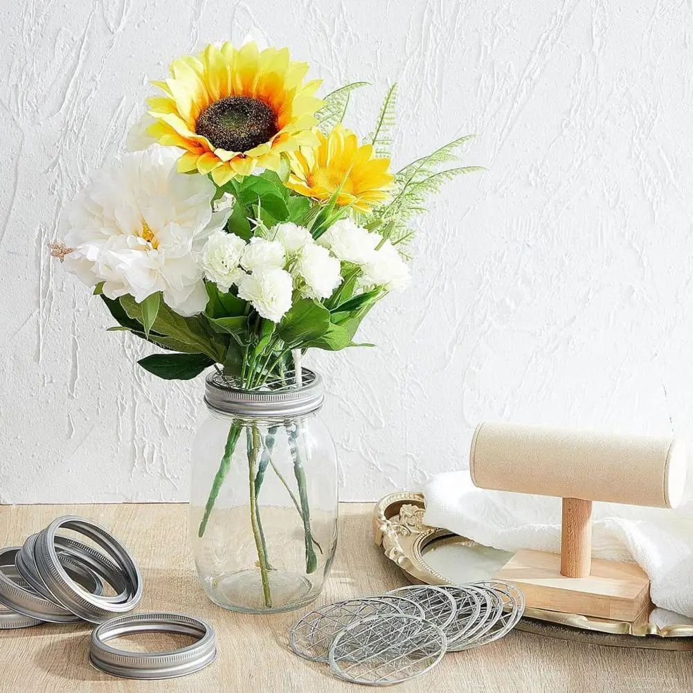 Mason Jar Flower Lid Insert Wide Mouth Canning Jar Lid with Straw Hole Grid Organizer for Flowers Pens Toothbrushes