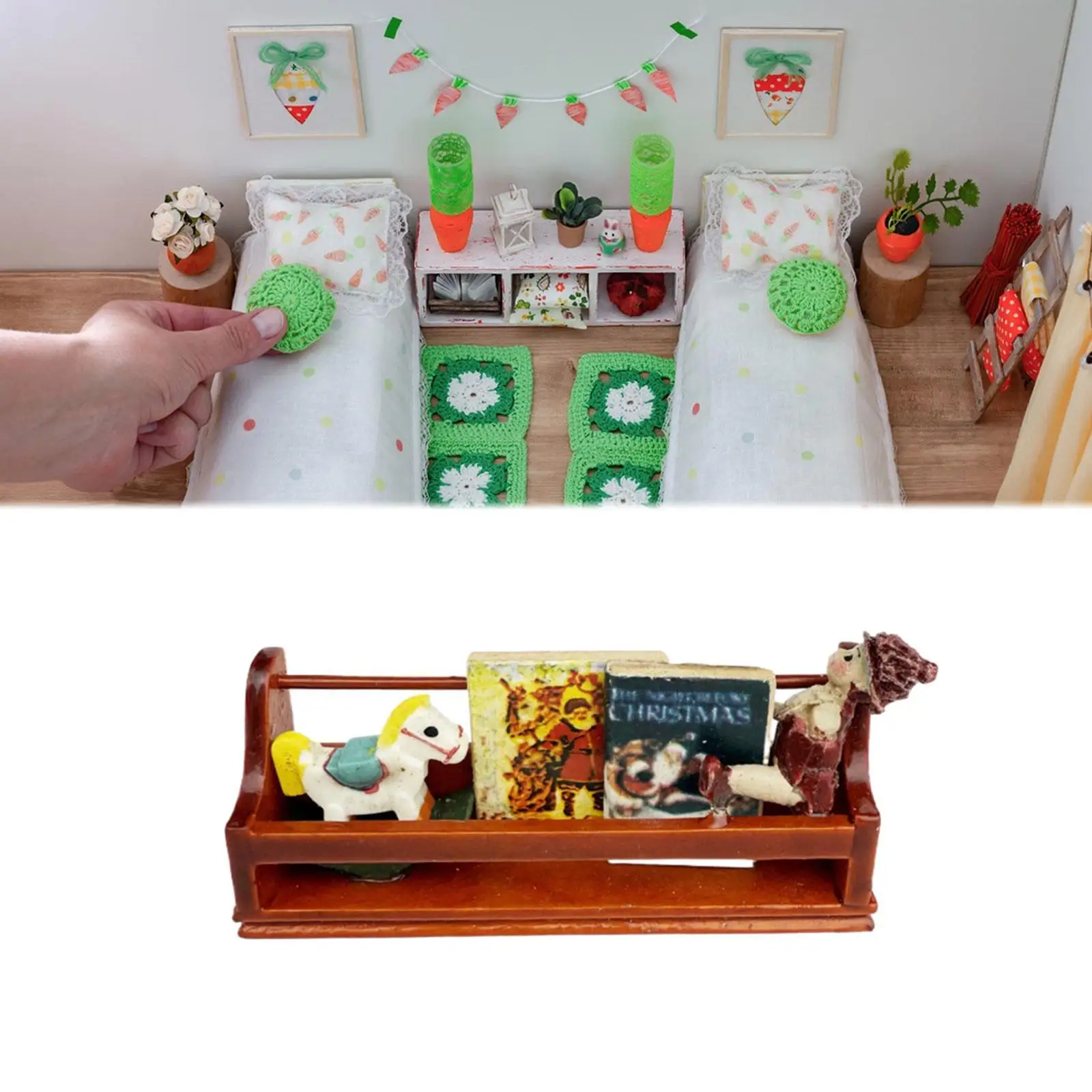 1:12 casa de bonecas em miniatura móveis rack armazenamento madeira decoração fingir jogar adereços revistas rack para banheiro corredor jardim