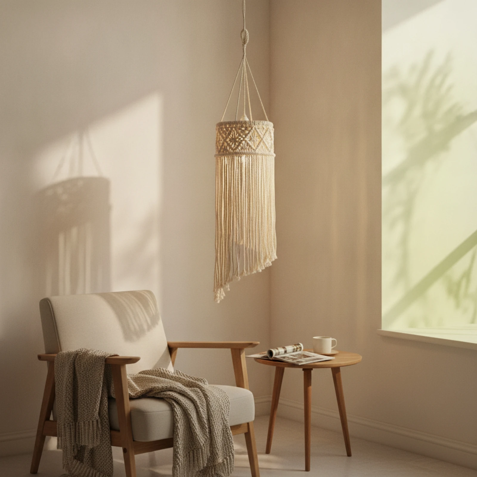 Macrame Lampshade Handwoven Pendant Lampshade with Fringe Boho Light Cover Bohemian Light Cover Natural Fiber for Decorators