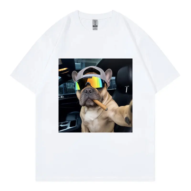 Funny French Bulldog Smoking Cigar Meme Graphic T Shirts High Street Fashion Trend T-shirt Men Women Casual 100%cotton T-shirts