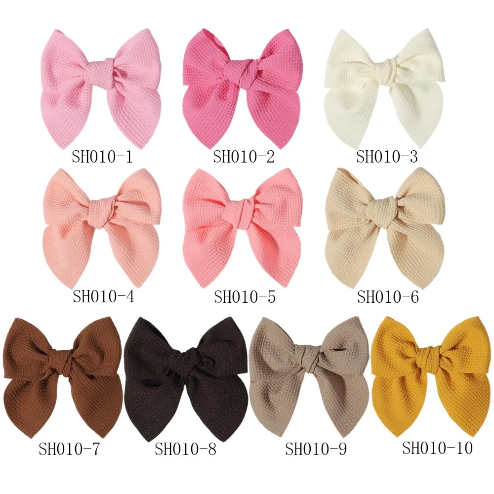 60pc Baby Girl Waffle Hair Bow Clips 4.5' Solid Color Fable Bow Hairpins Toddler Barrettes Kids Hair Accessories Bulk