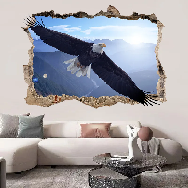 3D hole-punching eagle wall sticker and decals for bedroom decorations Self-adhesive  stickers for Refrigerator glass window
