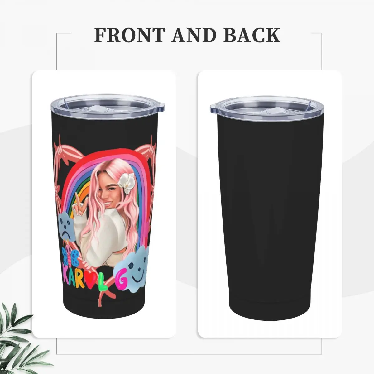 K-Karol G Tumbler Singer Pink Hair Hot Drinks Water Bottle With Straws and Lid Keep Heat Stainless Steel Thermal Mug Mugs Cup