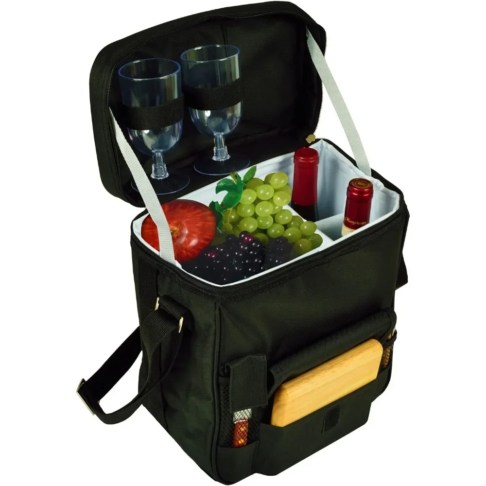 

Wine and Cheese Picnic Basket/Cooler with hardwood cutting Board, Cheese Knife and Corkscrew