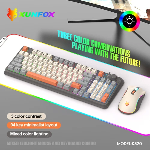 Imagen 2 del producto K820 USB juego con cable teclado ratón conjunto iluminado escritorio/portátil hogar Oficina teclado masculino femenino