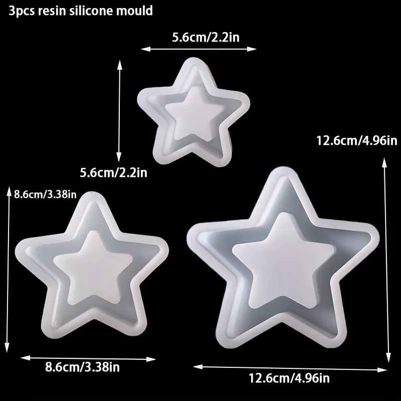 Moules de décoration de noël à faire soi-même, ensemble de 3 moules en Silicone étoile creuse 3D pour l'artisanat de résine époxy, de plâtre et de ciment
