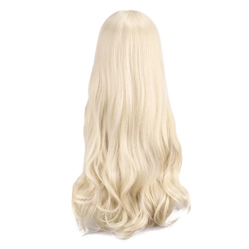 Synthetic Long Wavy Blonde Wig With Bangs Lolita Cosplay Fluffy Women Hair Heat Resistant Wig For Daily Party