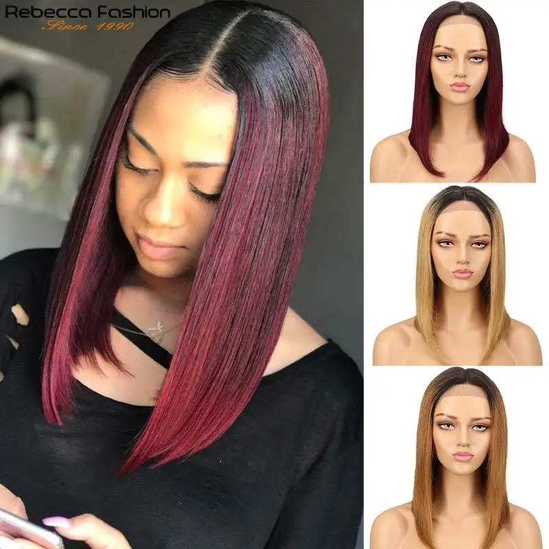 Straight Lace Front Human Hair Wigs For Women Peruvian Straight Lace Front Wig T Part Short Bob Wig Ombre Blonde Colored Hair