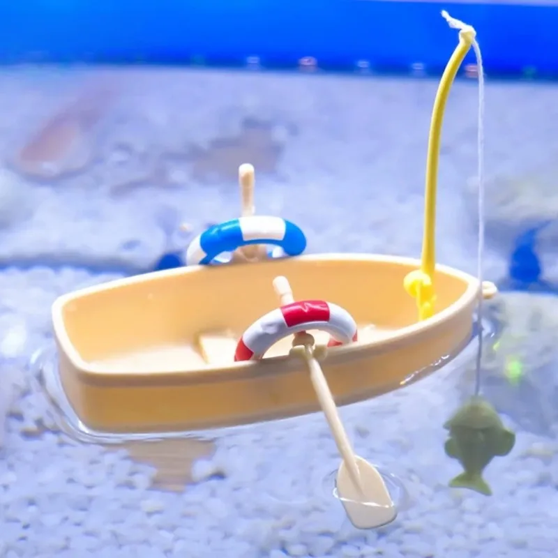

Artificial Aquarium Decoration Floating Toy Boat Rowing Ornaments For Crafts Plastic Fishing Boat Model Ornaments Pet Supplies