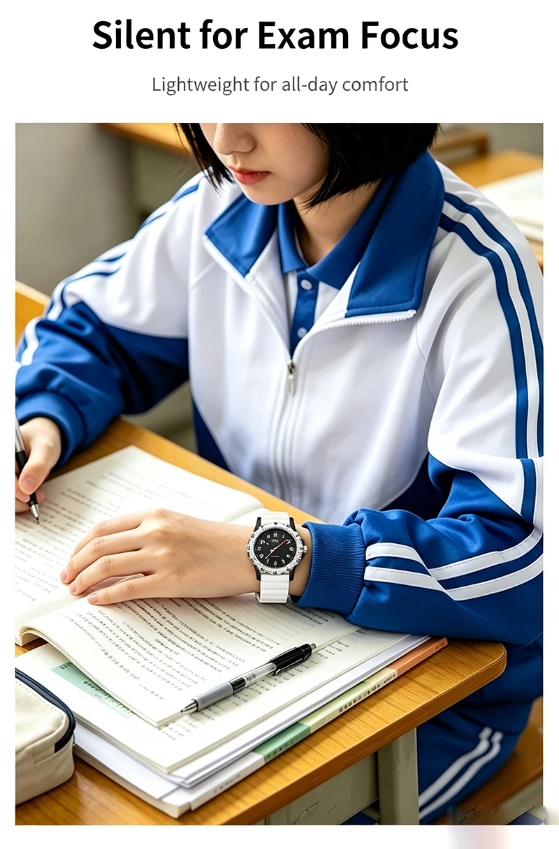 Unisex Student Quartz Watch Silicone Strap Large Number Dial Waterproof Sports Wristwatch for Teen Boys Girls School Daily Wear