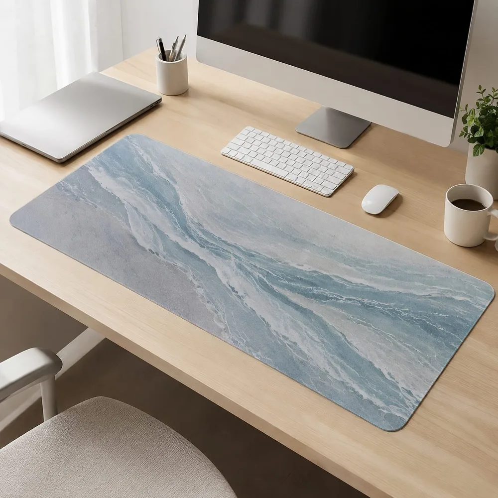 Anti-slip gaming mouse pad, abstract blue wave-shaped desktop base, suitable for computers, alfombrillas para escritorio