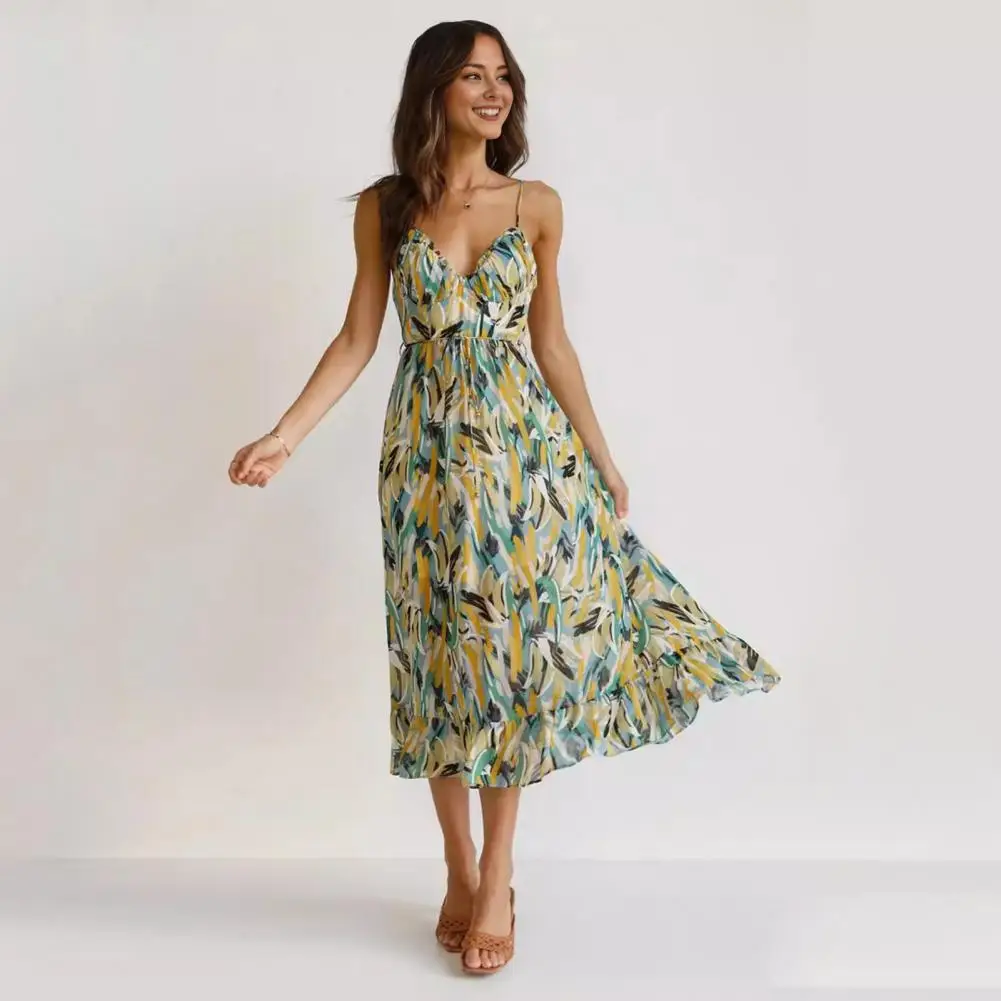 Sexy Blumen druck kurzes Kleid Frauen Sommer Mode Spaghetti träger rücken frei Strand Sommerkleid lässig ärmel los neu in Kleidern 2024