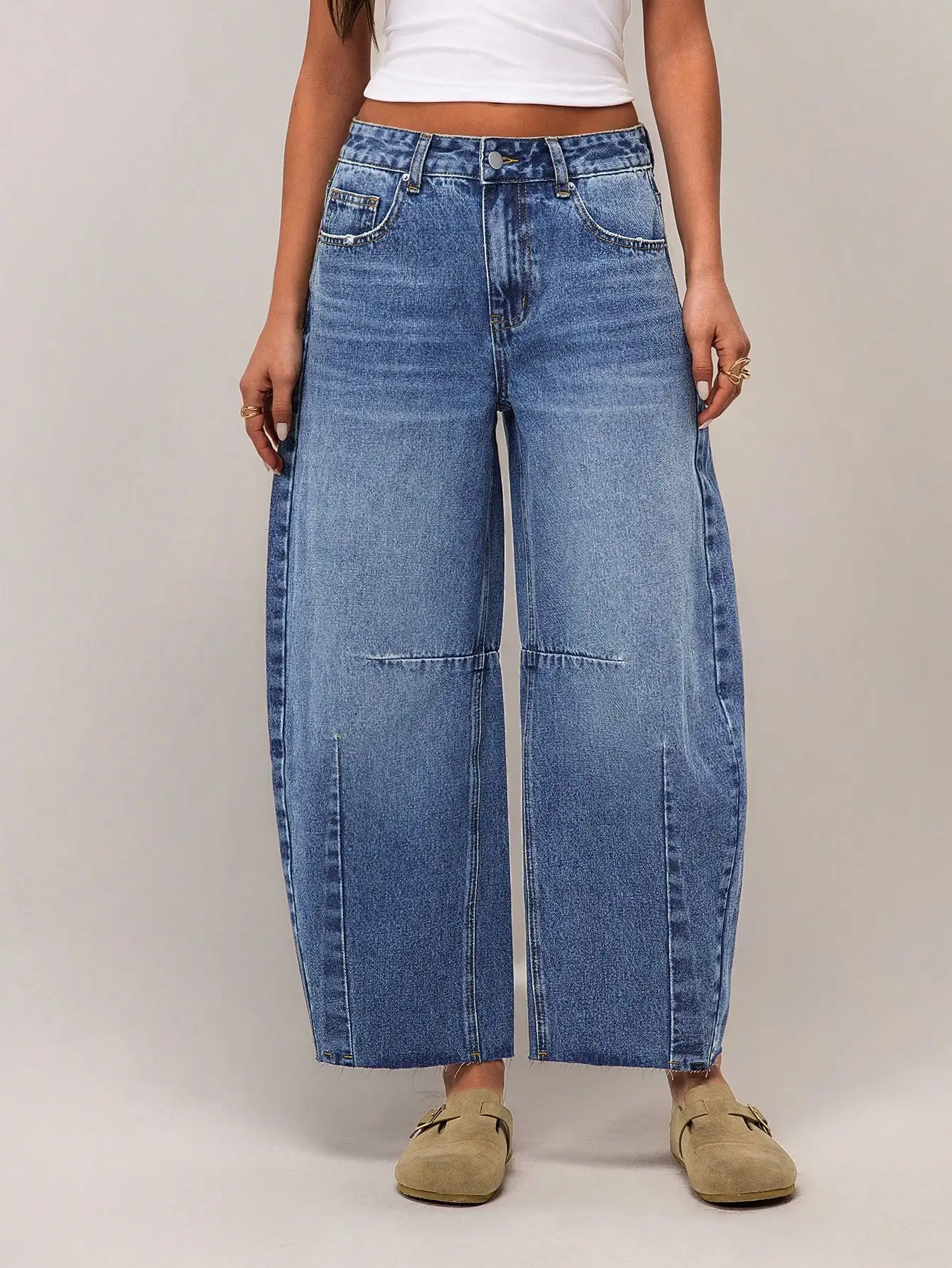 

Женские джинсы с высокой талией, широкими штанинами и карманами, свободного кроя, повседневные, в стиле багги.