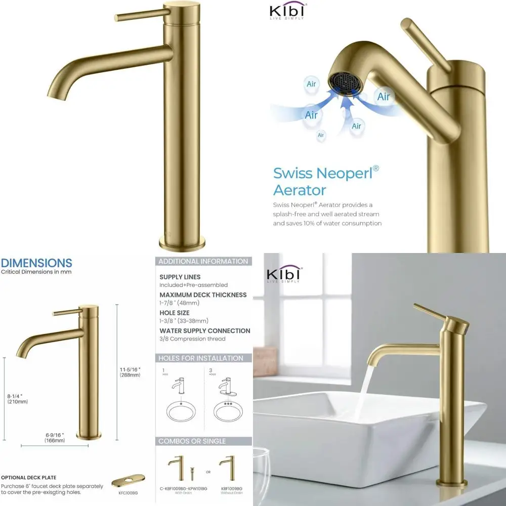 

Solid Brass Single Handle High Arc Faucet for Bathroom Sink - Single Hole Design with Corrosion Resistance and Circular Spout, L