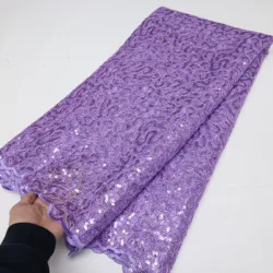 Clearance sale Luxury African Lace Fabric 2025 High Quality Fabrics Sequin Tulle Wedding Dresses Embroidery Mesh 5 Yards