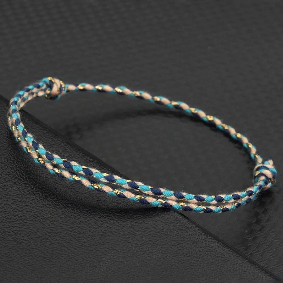 أنيق ملون المنسوجة حبل سوار للجنسين اليدوية خليط قابل للتعديل اختياري طبقة ثنائية سوار الترفيه التخييم زوجين مجوهرات #2