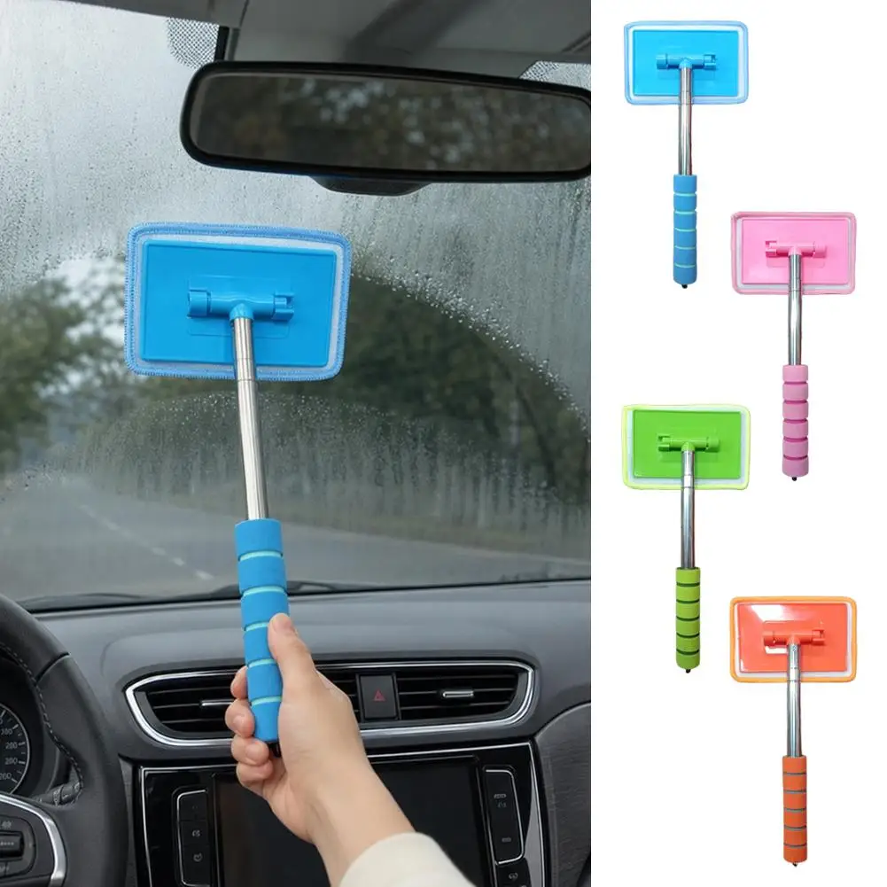 Telescopic Car Windshield Cleaner Tool Extendable Window Squeegee and Microfiber Washer with Non-Slip Grip for Fast Defogging