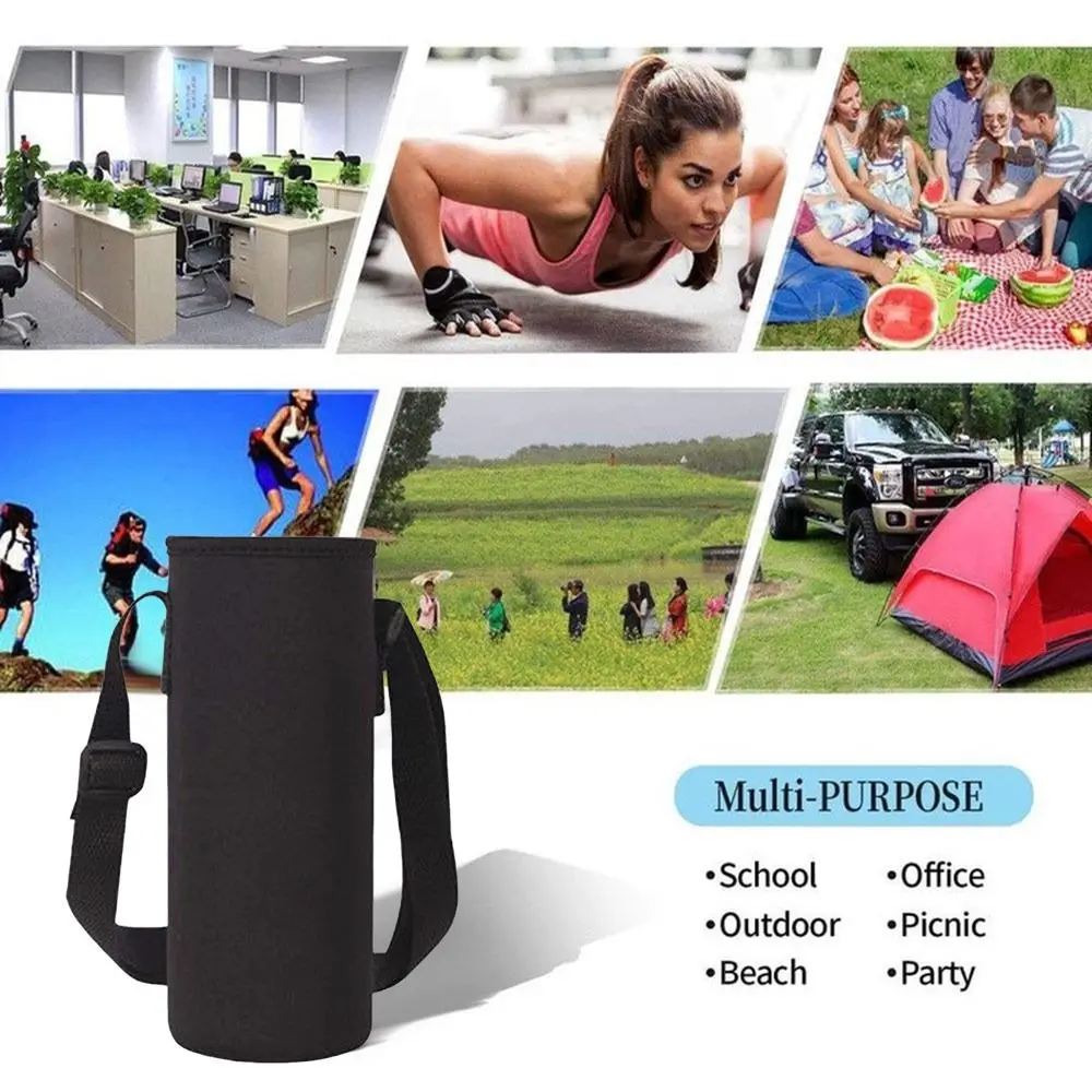 Portable 600-1500ML Insulated Cup Cover with Shoulder Strap Non-slip Glass Cup Sleeve Heat-insulating Water Bottle Storage Bag