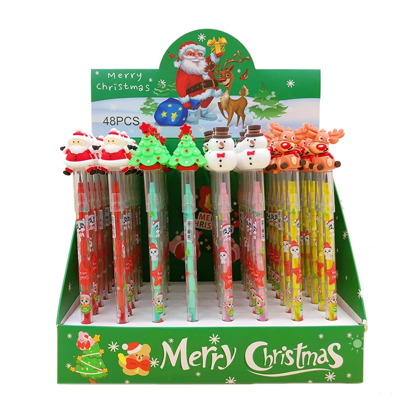 48PCS christmas Pencil Santa Claus Elk Silicone Bullet extensible pencil Student Writing Stationery School Supplies wholesale image 6