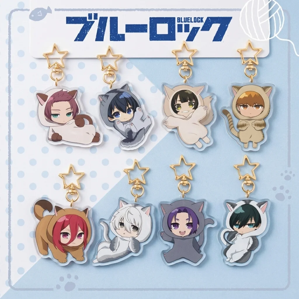 New Blue Lock Cat Hoodie Series Acrylic Keychain Isagi Bachira Chigi Character Star Hook Pendant Cute Anime Bag Charm Birthday