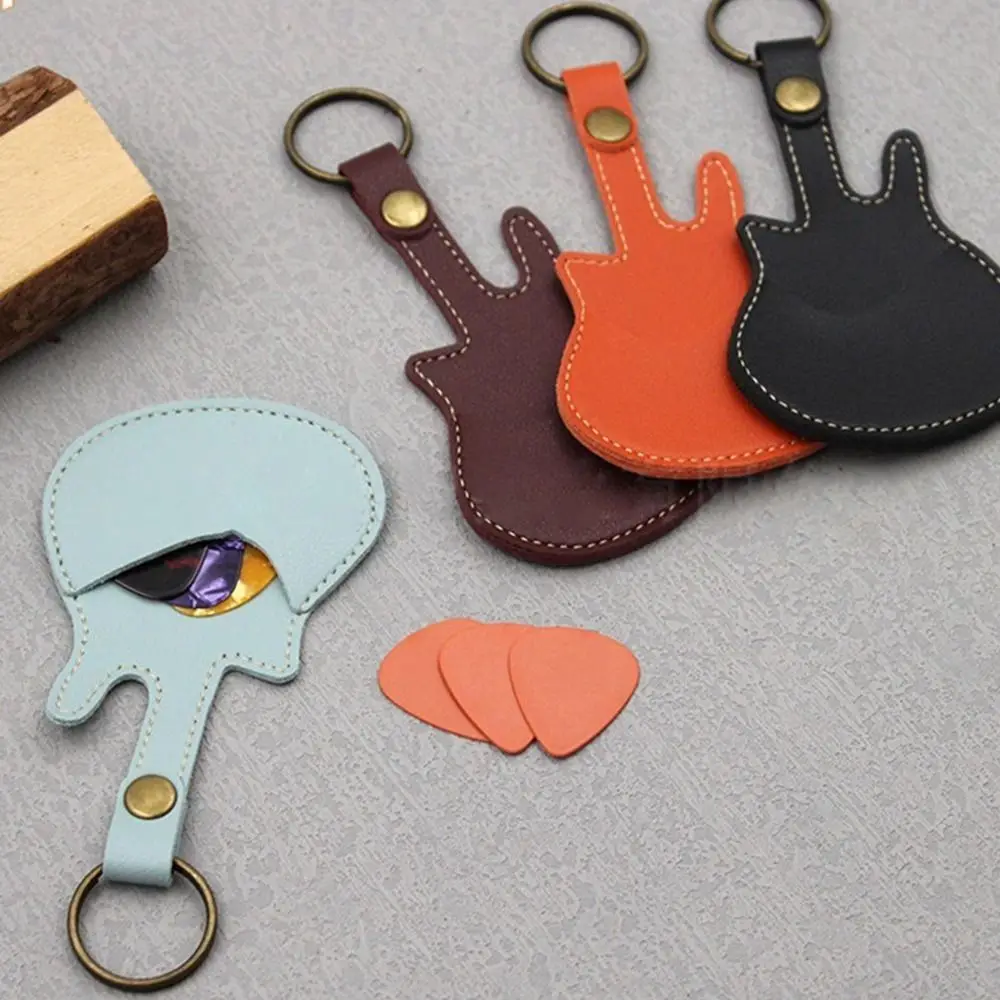 Portable PU Leather Guitar Pick Holder Key Chain Guitar Plectrum Case Bag Accessories Shape Pouch Storage Bag Guitar Pick