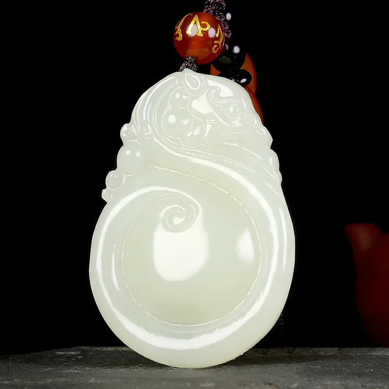 

Ювелирные изделия из натурального нефрита Хэтянь, белый нефрит, благословение, долголетие и нефритовый кулон Ruyi для мужчин