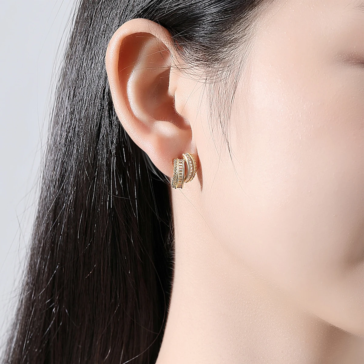 JINSE Gold Color Double Circle Hoops New Trendy Hip Hop Fashion Earrings for Women Girls Special Design Party Daily Jewelry Gift