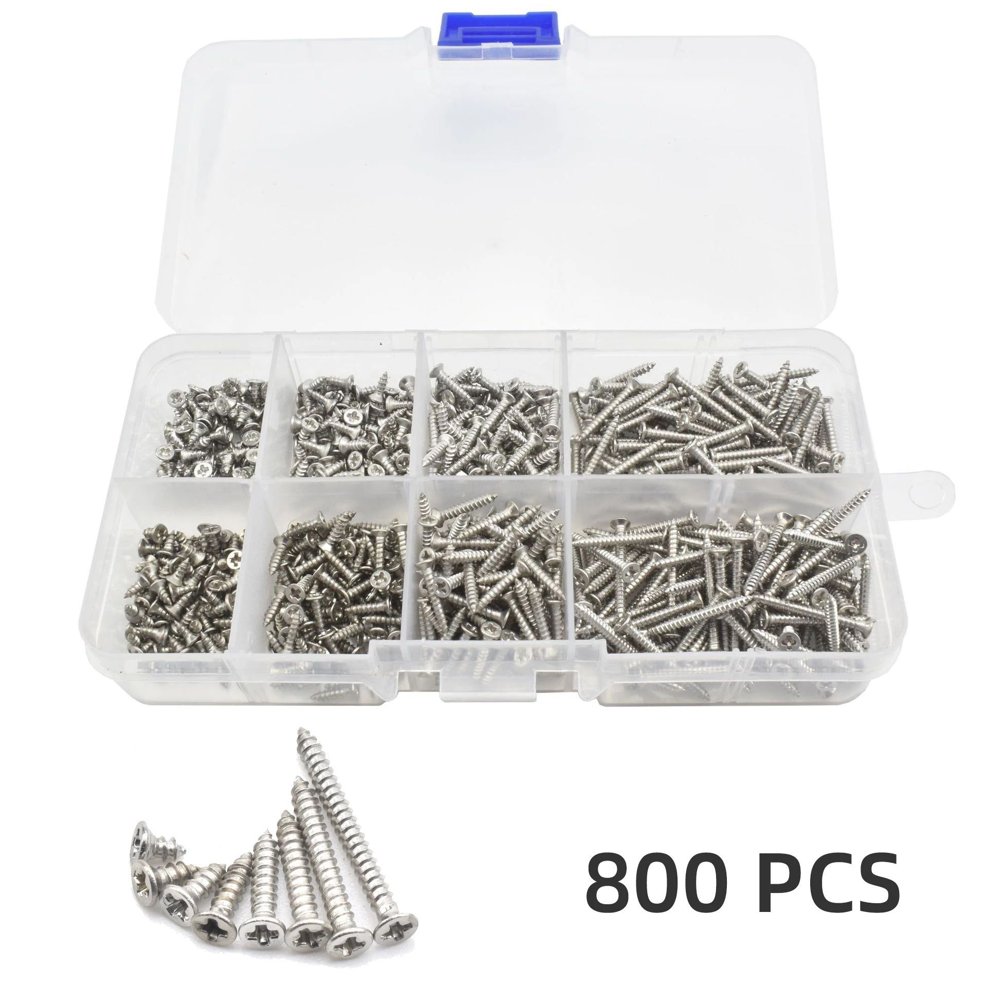 

800/400PCS Nickel-Plate Carbon Steel Self Tapping Screw M2x4 M2x5 M2x6 M2x8 M2x10 Assortment Kit Lock Nut Wood Thread Nail Screw