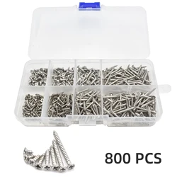 800/400PCS Nickel-Plate Carbon Steel Self Tapping Screw M2x4 M2x5 M2x6 M2x8 M2x10 Assortment Kit Lock Nut Wood Thread Nail Screw