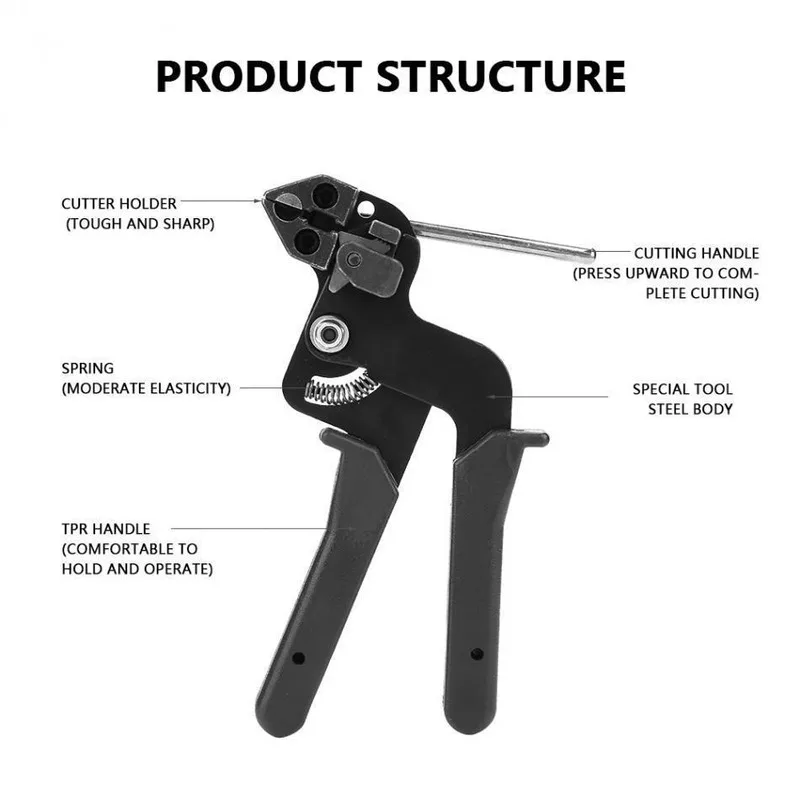 Stainless Cable Tie Strap Cutting Hand Tool Gun Cutter Tension Automatic Zip Tie Gun Lightweight Durable Fastening Cutting Tool