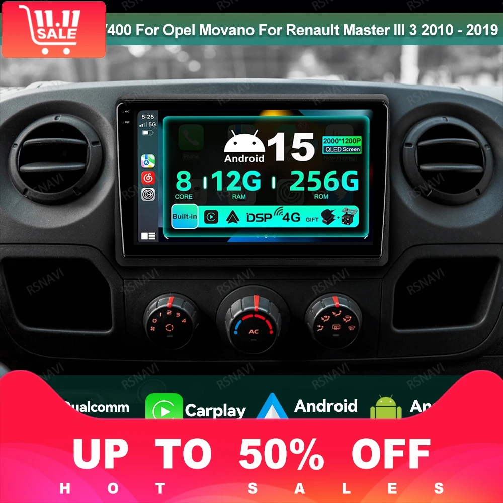 

Car Radio Android 15 For For Nissan NV400 For Opel Movano For Renault Master III 3 2010 - 2019 Navigation DVD Stereo Head Unit