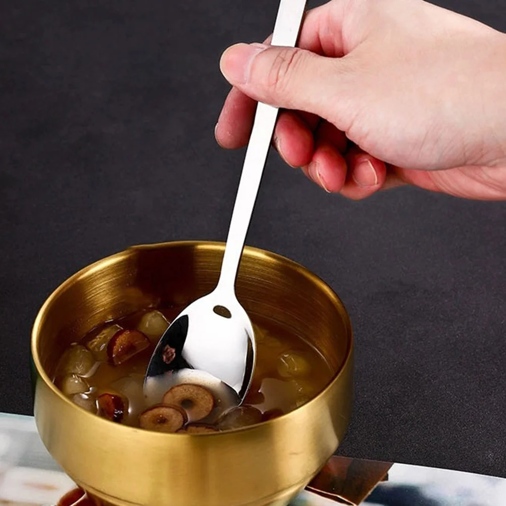 

2 Sets Stainless Steel Chopsticks Spoon Set Reusable Flatware Long Handle Hollow Heat Insulation For Soup Noodles Ramen Sushi