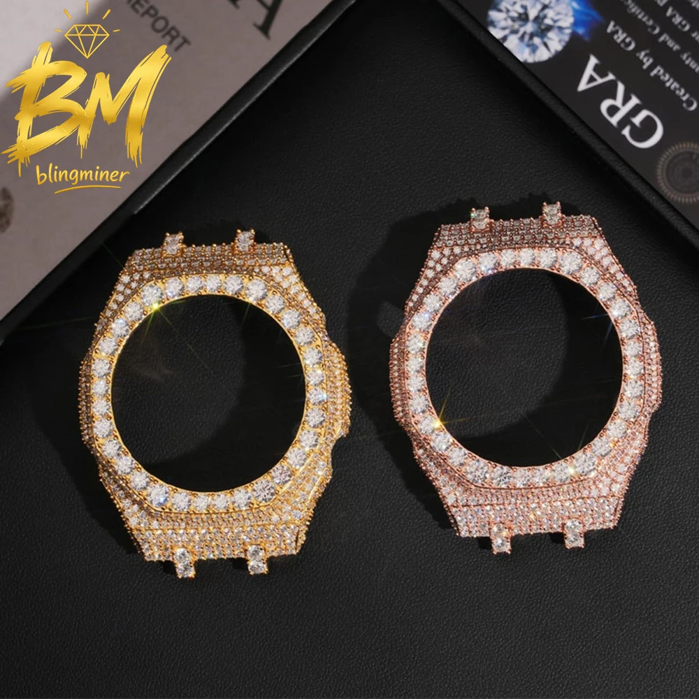 Blingminer VVS Moissanite Watch Case For CAS** GA2100 Can Pass Diamonds Tester S925 Brass With GRA Wrist Diamonds Case Free Ship