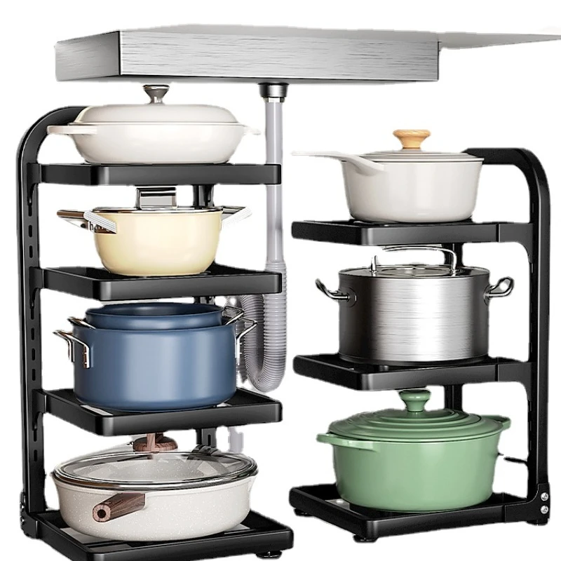 Kitchen Storage Rack Household Goods Complete Multi-Layer Pot Storage Rack Sink Layered Pot Rack in Cabinet