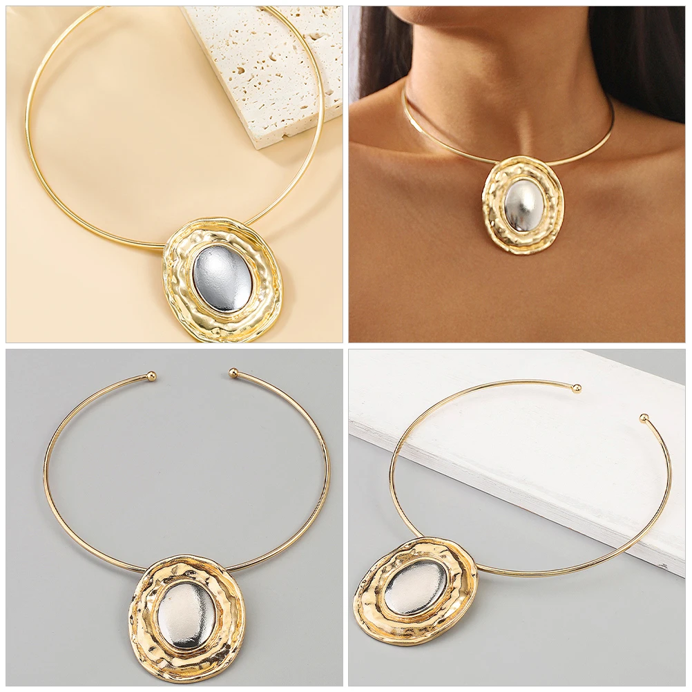 

2pcs Golden Necklace For Women Exquisite Alloy Jewelry Creative Metal Necklaces Elegant Retro Design Cool Necklaces For Party