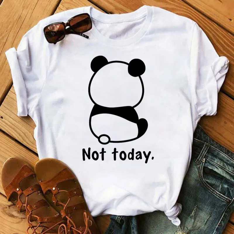 Maycaur Summer Women T Shirt Cute Panda Heart Print Short Sleeve Female Ladies Harajuku Short Sleeve Casual Aesthetic Clothes