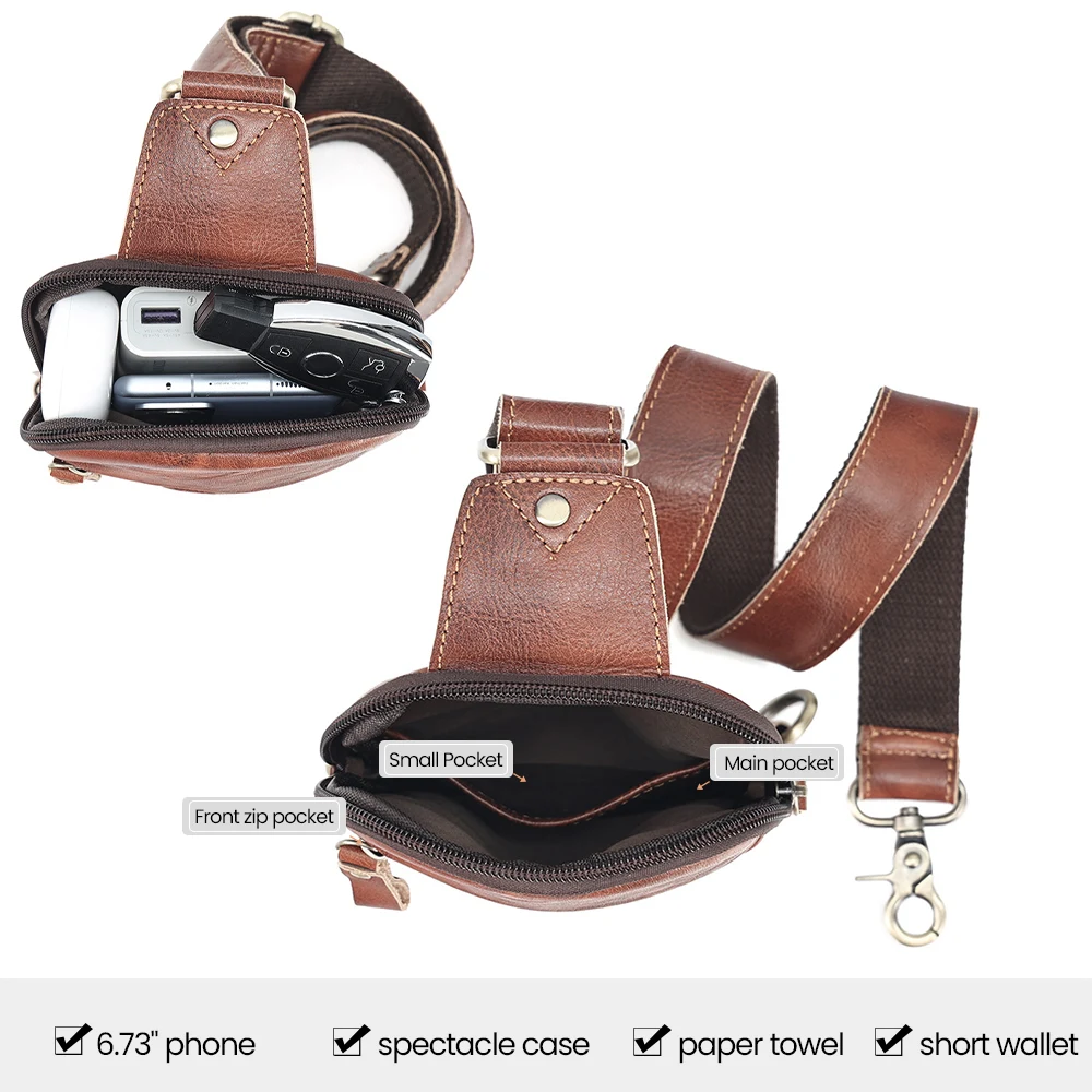 JOYIR Genuine Leather Male Rerto Travel Sling Chest Pack for 7.9\