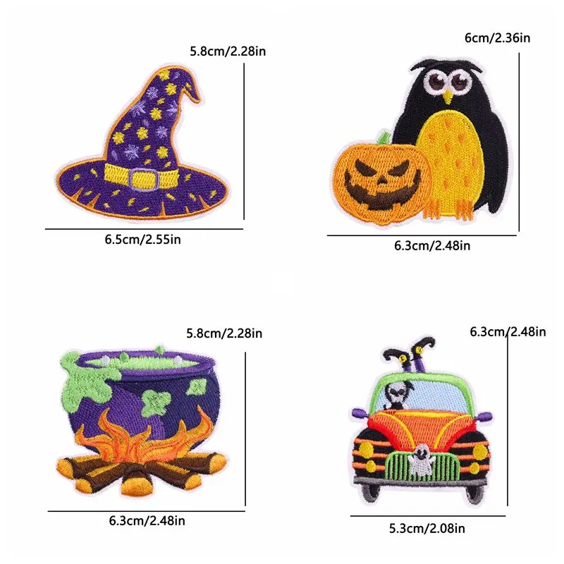 5PCS Wholesale Halloween Embroidered Patch Wizard Hat Pumpkin Iron On Patches For Clothing Thermoadhesive Patches On Clothes Sew