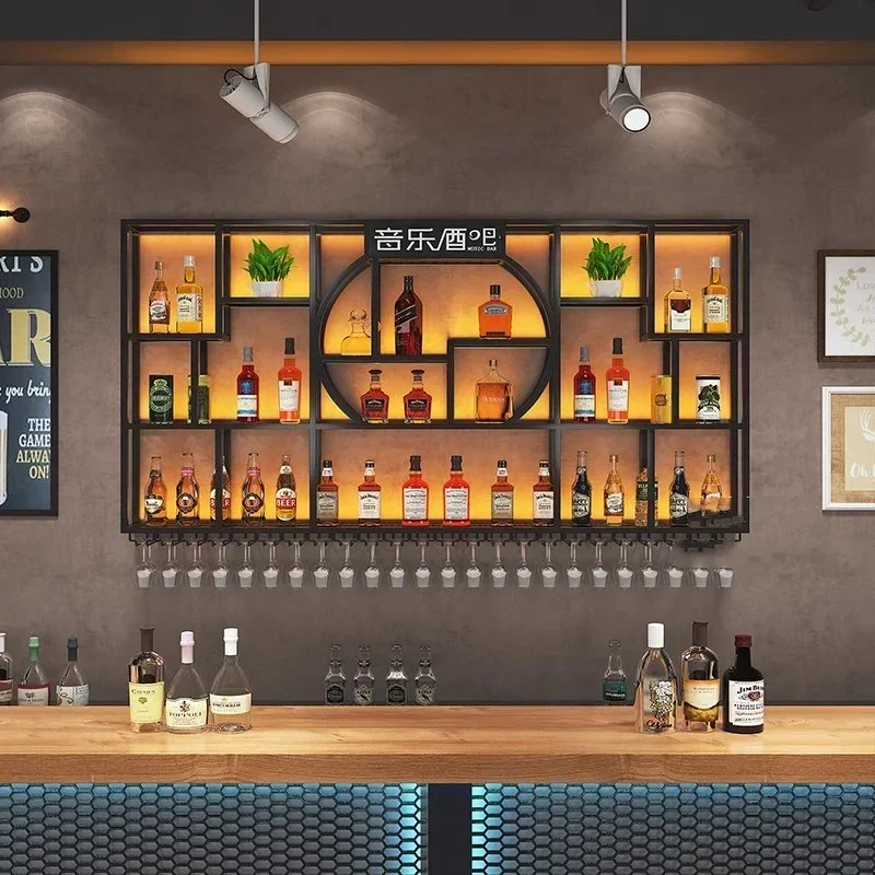 高級で便利な新作ウォールマウント工業用バーキャビネット、鉄製フレーム収納、豪華でモダンな正方形格子