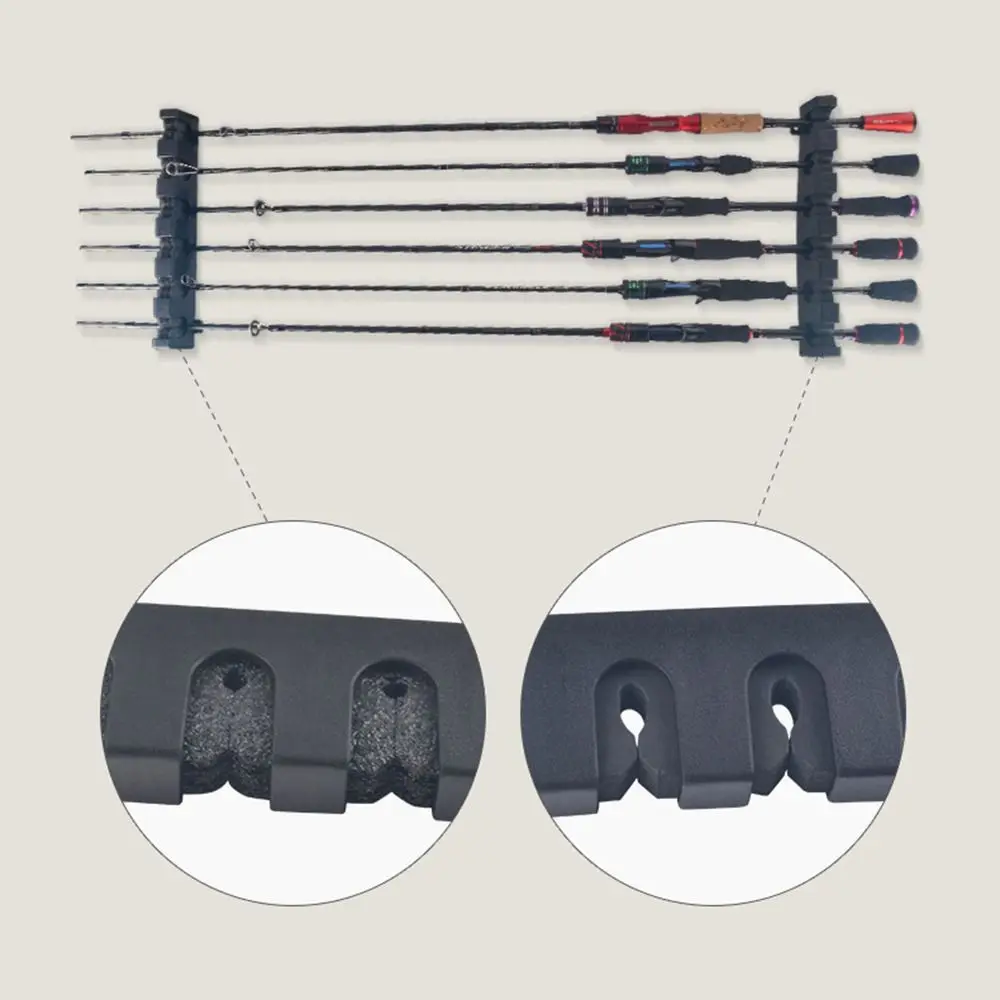 

6 Hole Fishing Rod Holders Vertical/Horizontal Wall Mount Fishing Rod Display Stand Universal Save Space