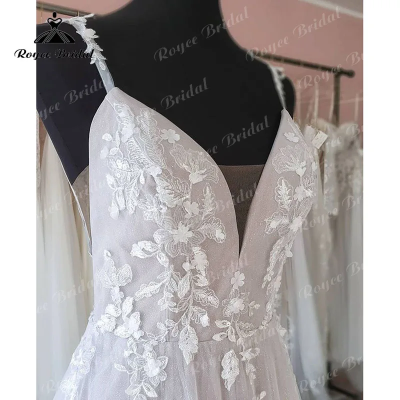 Trouwjurk Een Lijn Boho Trouwjurk Diepe V-hals Spaghettibandjes Lace Applique Open Back Bruidsjurk Robe De Soiree de Mariage