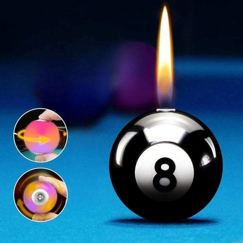 New Billiards Inflatable Lighter Shining Cool Rotating Open Flame Lighter Keychain, Give Boyfriend a Trendy Gift