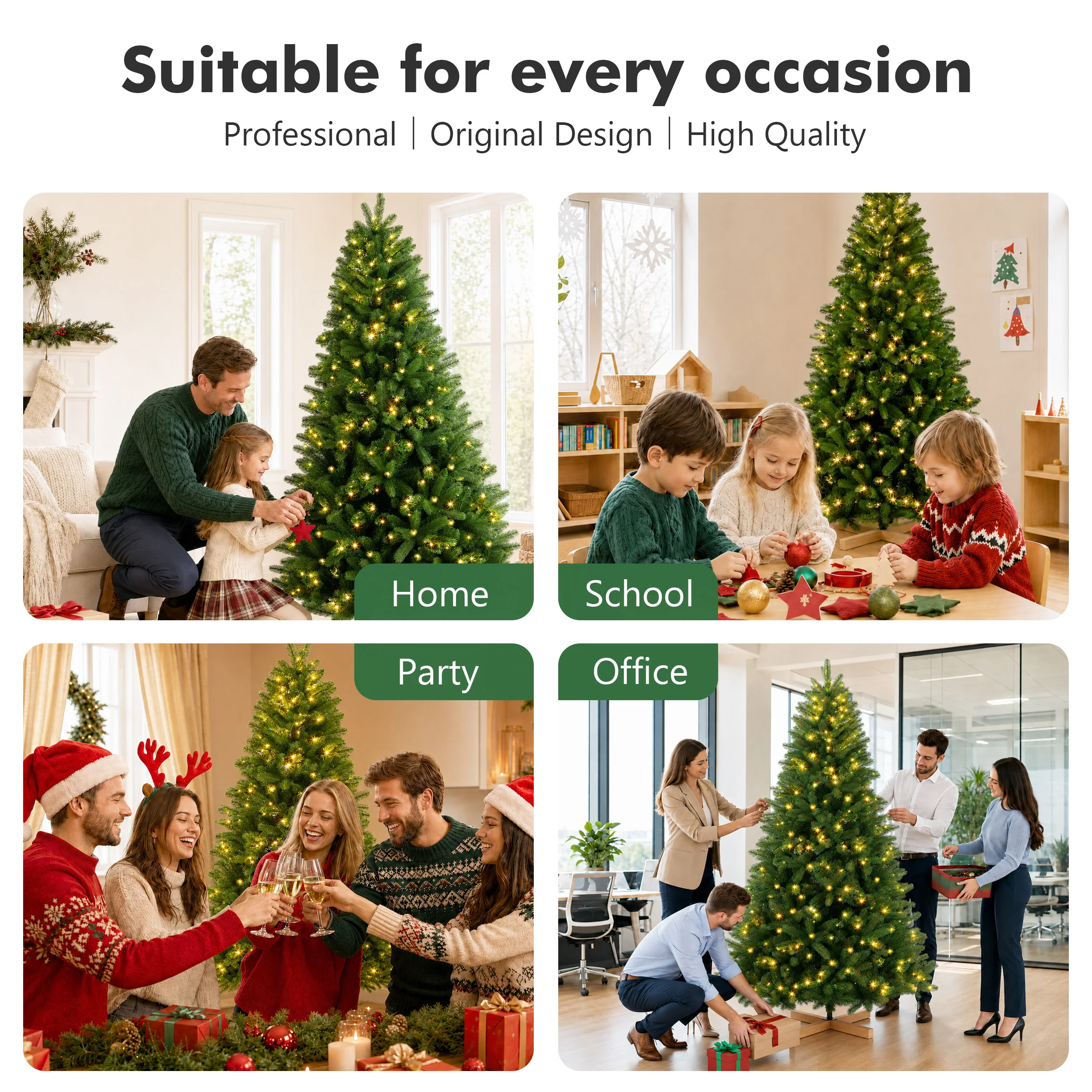 Vorgefertigter künstlicher Weihnachtsbaum mit gemischten PE- und PVC-Zweigen, warmweißes LED-Licht, flammhemmende, geruchlose Spitzen, Holzständer, 180/210/235 cm, vollständig wiederverwendbarer Weihnachtsbaum für Heim-, Büro- und Partydekoration. – Detail 7