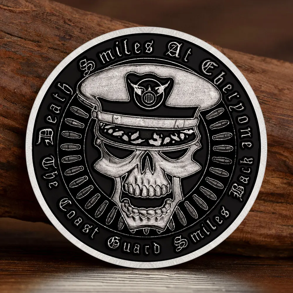 نمط جمجمة فضية قديمة عملات عسكرية أمريكية قسم الولايات المتحدة حارس السواحل البحرية تذكارية عملة هدية قابلة للجمع #3