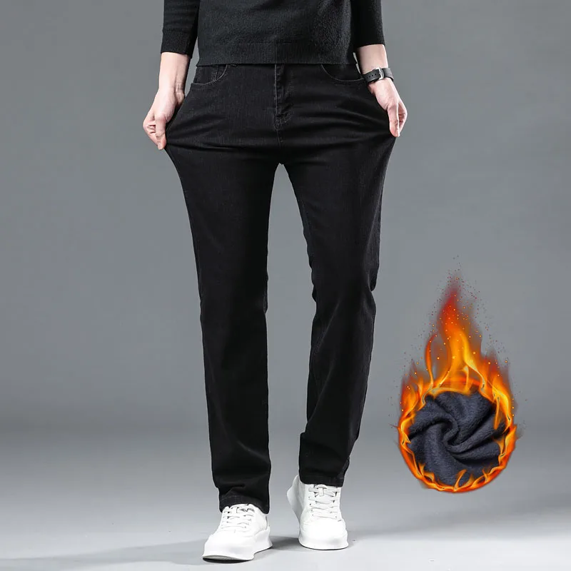 الدافئة الصوف أفخم المخملية الشتاء الجينز الرجال مطاطا عادية سليم تنوعا الدنيم السراويل الكورية مستقيم سميكة الحرارية بنطلون #5