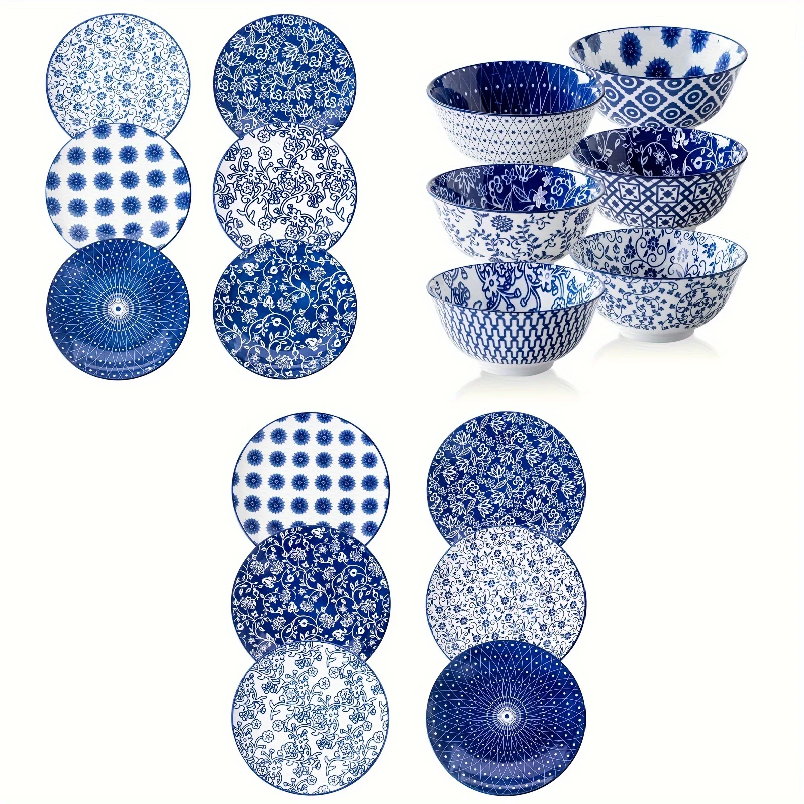 

18pcs Ceramic Dish Set Featuring Six 8.5-Inch Salad Plates, 10.5-Inch Dinner Plates, And 24-Ounce Cereal Bowls. It Is Scratch-Re