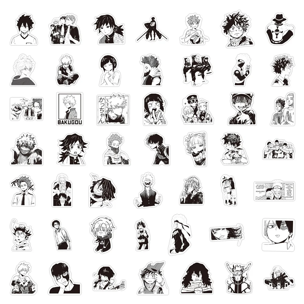 10/30/50/100pcs Mixed Black White Anime Stickers Cool Manga Decals Decoration DIY Water Bottle Phone Notebook Graffiti Sticker