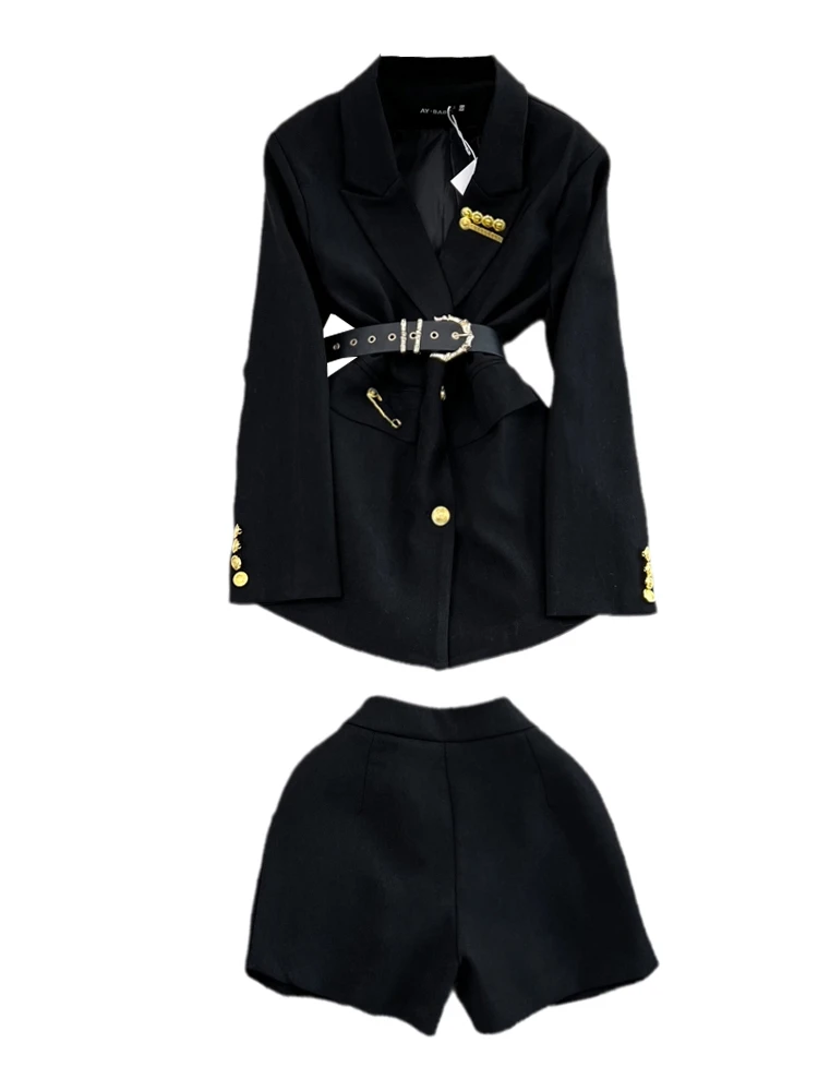 

Faionable Women's High Waist Slimming Wide Leg ort Pants Set Mid-Length Waist-Cinching Jaet Two-Piece Spring Outfit